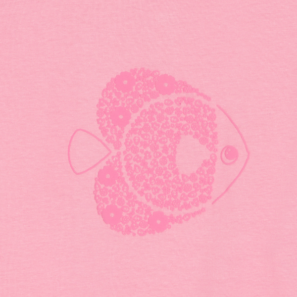 تيشيرت بأكمام مكشكشة، وردي اللون، مرسوم عليه سمكة، للطفلة الصغيرة